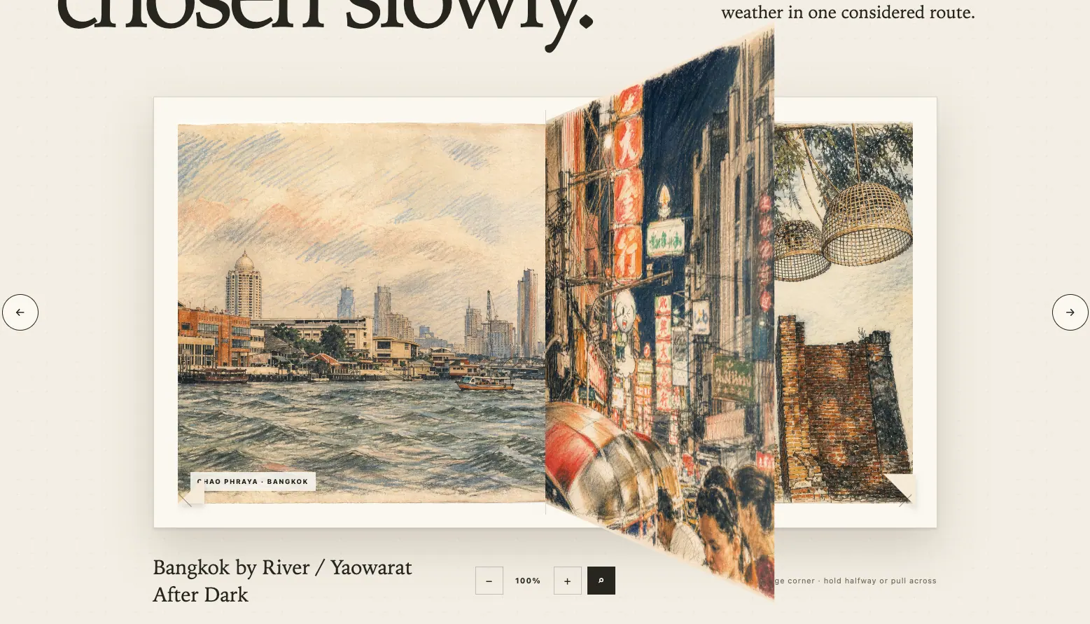 Preview of the Soi and Shore travel journal with a page half turned